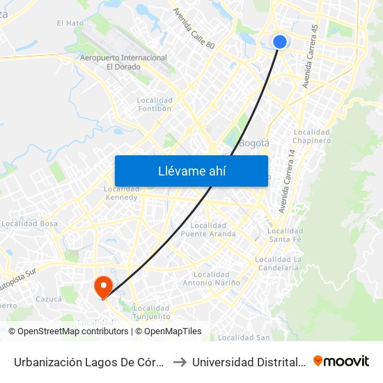 Urbanización Lagos De Córdoba (Av. Suba - Cl 120) to Universidad Distrital Sede Tecnológica map