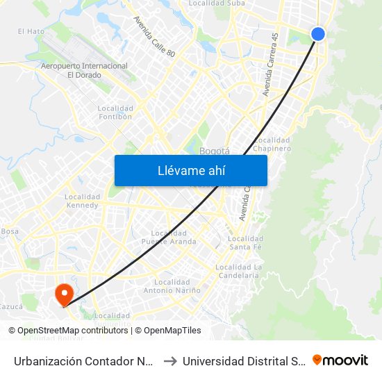 Urbanización Contador Norte (Ak 9 - Ac 134) to Universidad Distrital Sede Tecnológica map