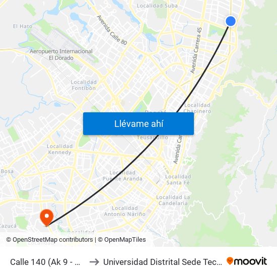 Calle 140 (Ak 9 - Cl 141) to Universidad Distrital Sede Tecnológica map