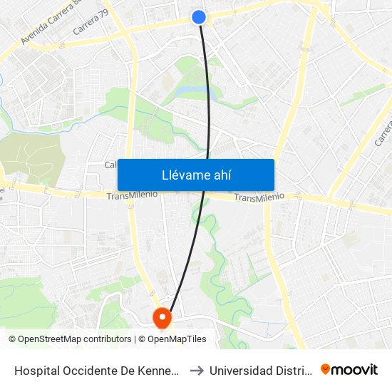 Hospital Occidente De Kennedy (Av. 1 De Mayo - Cl 40 Sur) (A) to Universidad Distrital Sede Tecnológica map