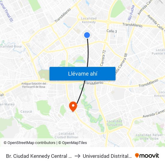 Br. Ciudad Kennedy Central (Kr 78b - Cl 35c Sur) (A) to Universidad Distrital Sede Tecnológica map