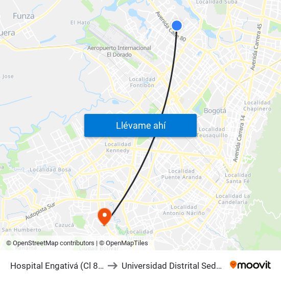 Hospital Engativá (Cl 82 - Kr 100a) to Universidad Distrital Sede Tecnológica map