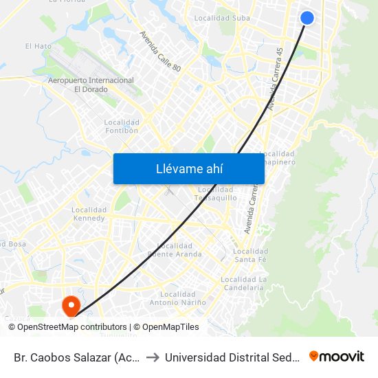 Br. Caobos Salazar (Ac 147 - Kr 14) to Universidad Distrital Sede Tecnológica map