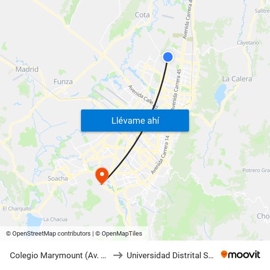 Colegio Marymount (Av. Boyacá - Cl 169b) to Universidad Distrital Sede Tecnológica map