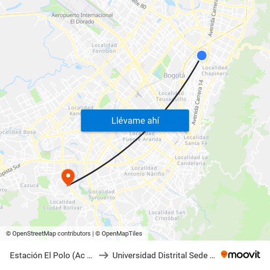 Estación El Polo (Ac 80 - Kr 27) to Universidad Distrital Sede Tecnológica map