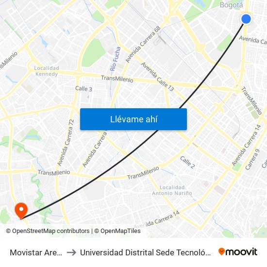 Movistar Arena to Universidad Distrital Sede Tecnológica map