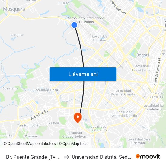 Br. Puente Grande (Tv 128 - Cl 17f) to Universidad Distrital Sede Tecnológica map