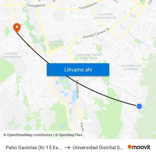 Patio Gaviotas (Kr 15 Este - Cl 48 Sur) (B) to Universidad Distrital Sede Tecnológica map