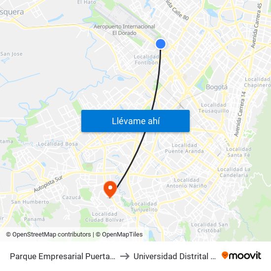 Parque Empresarial Puerta Del Sol (Tv 93 - Cl 51) to Universidad Distrital Sede Tecnológica map