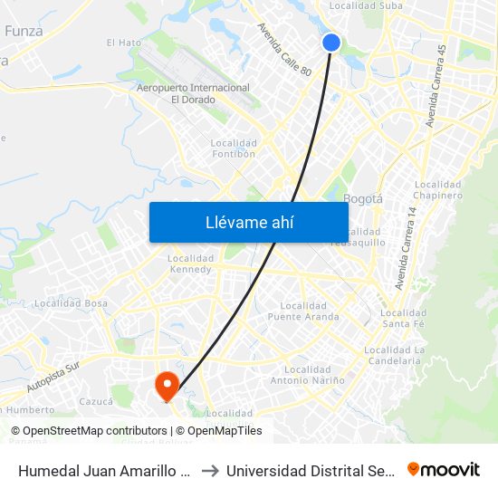 Humedal Juan Amarillo (Ak 91 - Cl 96a) to Universidad Distrital Sede Tecnológica map