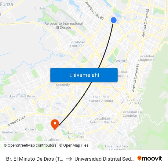 Br. El Minuto De Dios (Tv 76 - Dg 81i) to Universidad Distrital Sede Tecnológica map
