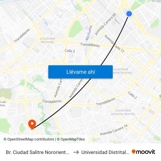 Br. Ciudad Salitre Nororiental (Ak 60 - Av. Esperanza) to Universidad Distrital Sede Tecnológica map