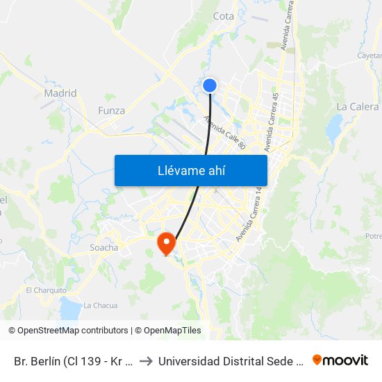 Br. Berlín (Cl 139 - Kr 140b Bis) to Universidad Distrital Sede Tecnológica map