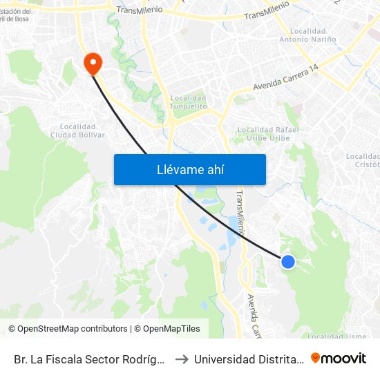 Br. La Fiscala Sector Rodríguez (Cl 65 Sur - Tv 3a Este) to Universidad Distrital Sede Tecnológica map