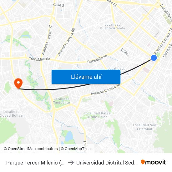 Parque Tercer Milenio (Ac 6 - Kr 12a) to Universidad Distrital Sede Tecnológica map