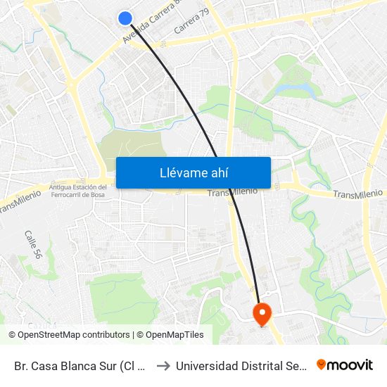 Br. Casa Blanca Sur (Cl 54 Sur - Kr 80d) to Universidad Distrital Sede Tecnológica map