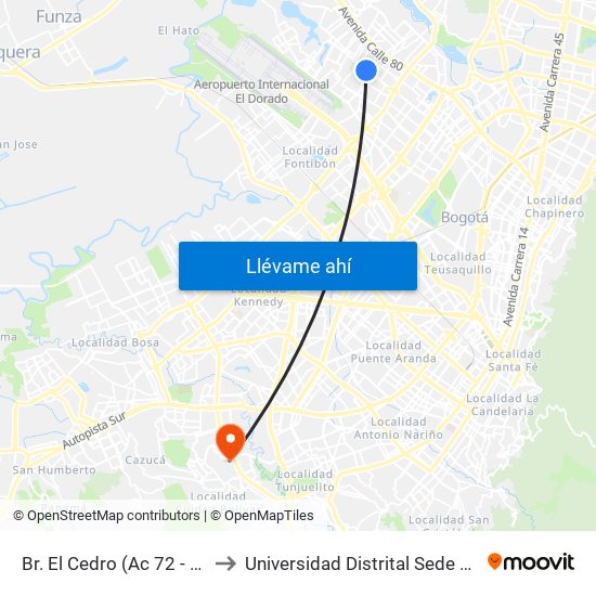 Br. El Cedro (Ac 72 - Kr 97) (A) to Universidad Distrital Sede Tecnológica map