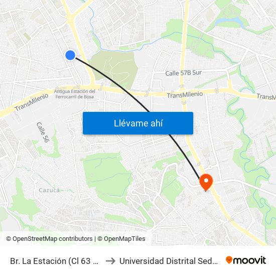 Br. La Estación (Cl 63 Sur - Kr 78c) to Universidad Distrital Sede Tecnológica map
