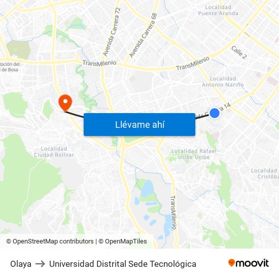 Olaya to Universidad Distrital Sede Tecnológica map