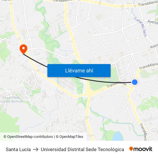 Santa Lucía to Universidad Distrital Sede Tecnológica map