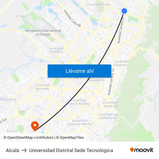 Alcalá to Universidad Distrital Sede Tecnológica map