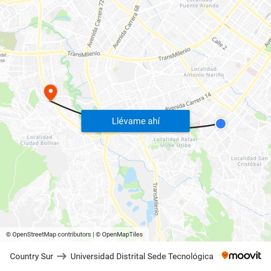 Country Sur to Universidad Distrital Sede Tecnológica map