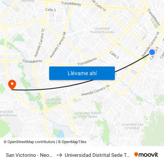 San Victorino - Neos Centro to Universidad Distrital Sede Tecnológica map