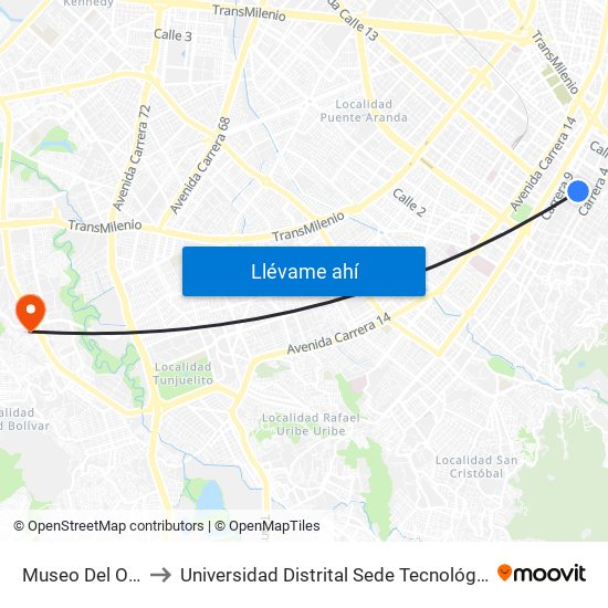Museo Del Oro to Universidad Distrital Sede Tecnológica map