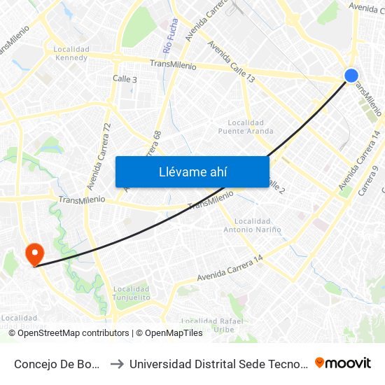 Concejo De Bogotá to Universidad Distrital Sede Tecnológica map