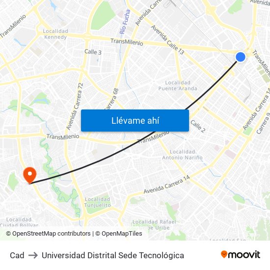 Cad to Universidad Distrital Sede Tecnológica map