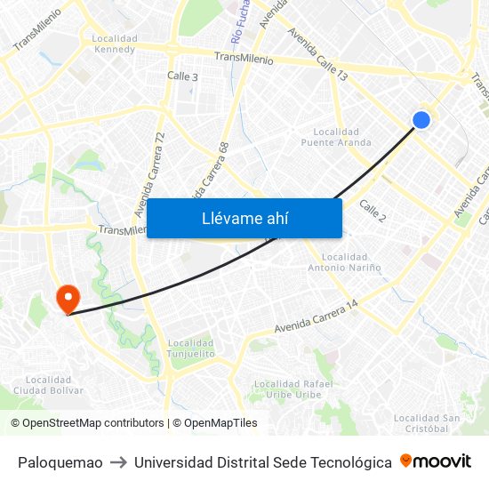 Paloquemao to Universidad Distrital Sede Tecnológica map