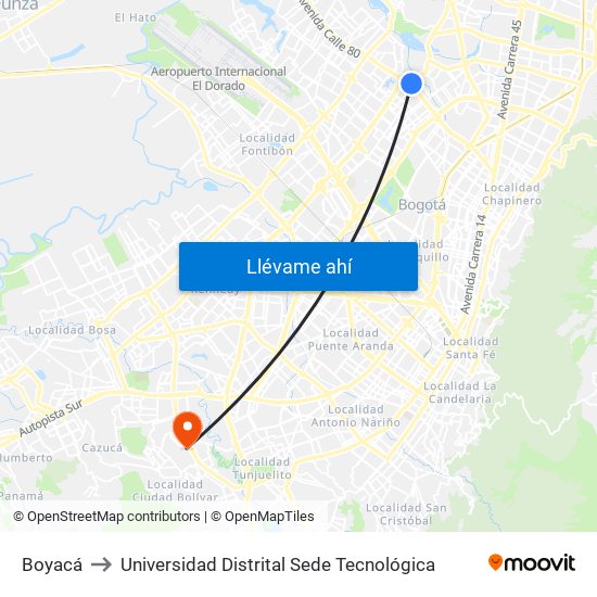 Boyacá to Universidad Distrital Sede Tecnológica map