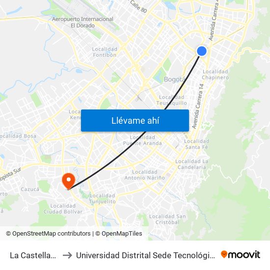 La Castellana to Universidad Distrital Sede Tecnológica map