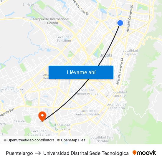 Puentelargo to Universidad Distrital Sede Tecnológica map