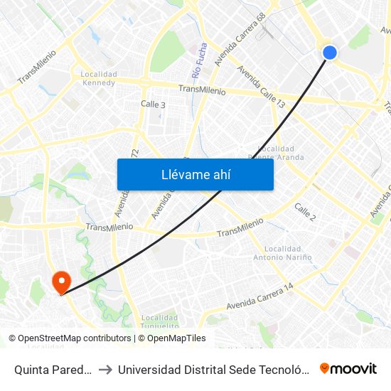 Quinta Paredes to Universidad Distrital Sede Tecnológica map