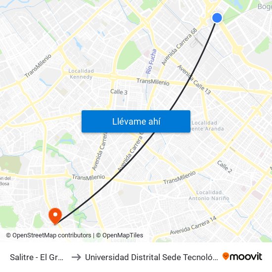 Salitre - El Greco to Universidad Distrital Sede Tecnológica map