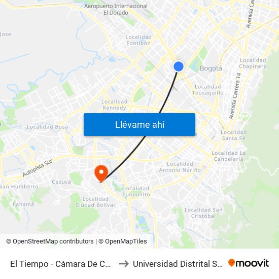 El Tiempo - Cámara De Comercio De Bogotá to Universidad Distrital Sede Tecnológica map