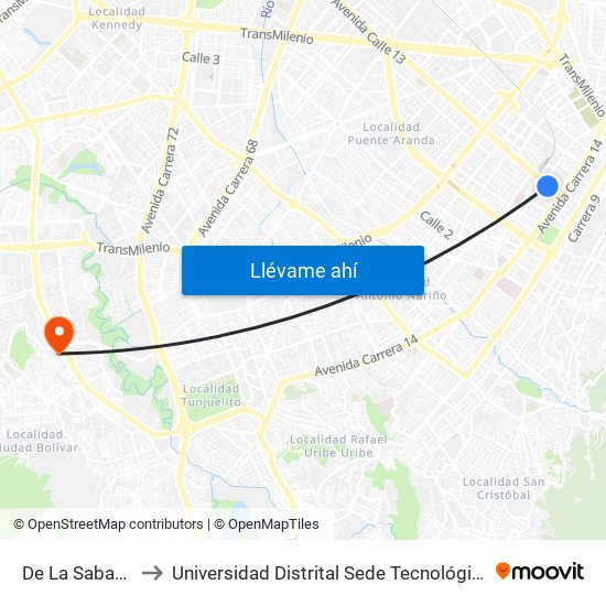 De La Sabana to Universidad Distrital Sede Tecnológica map