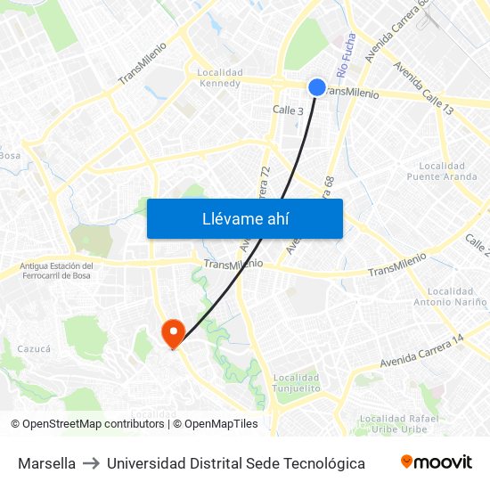 Marsella to Universidad Distrital Sede Tecnológica map