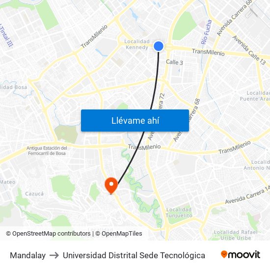 Mandalay to Universidad Distrital Sede Tecnológica map