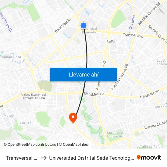 Transversal 86 to Universidad Distrital Sede Tecnológica map