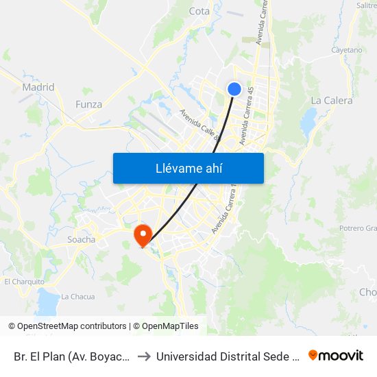 Br. El Plan (Av. Boyacá - Cl 147) to Universidad Distrital Sede Tecnológica map