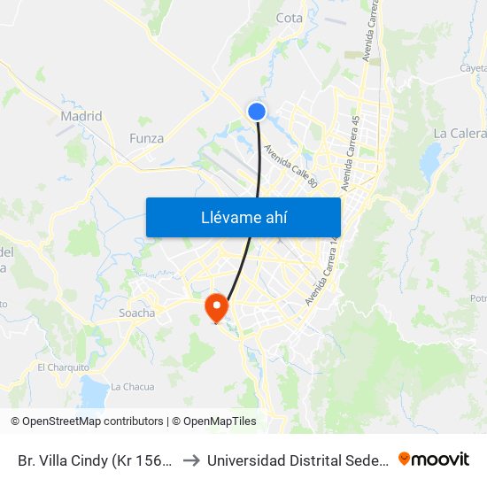 Br. Villa Cindy (Kr 156a - Cl 136a) to Universidad Distrital Sede Tecnológica map