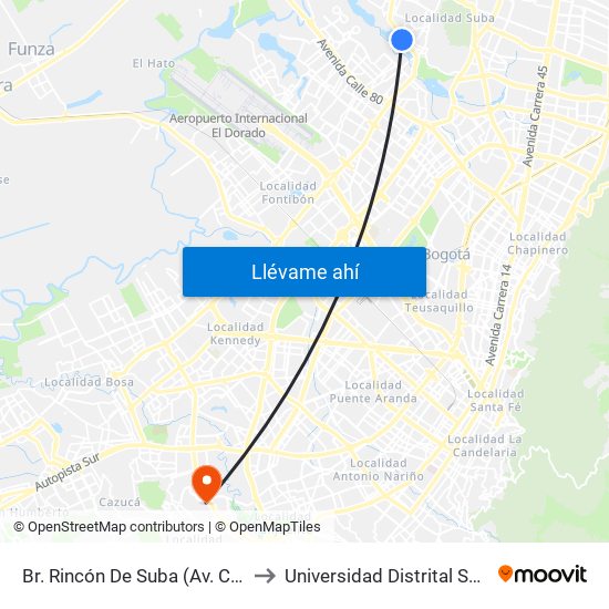 Br. Rincón De Suba (Av. C. De Cali - Kr 95a) to Universidad Distrital Sede Tecnológica map