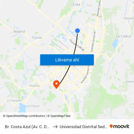 Br. Costa Azul (Av. C. De Cali - Cl 139) to Universidad Distrital Sede Tecnológica map