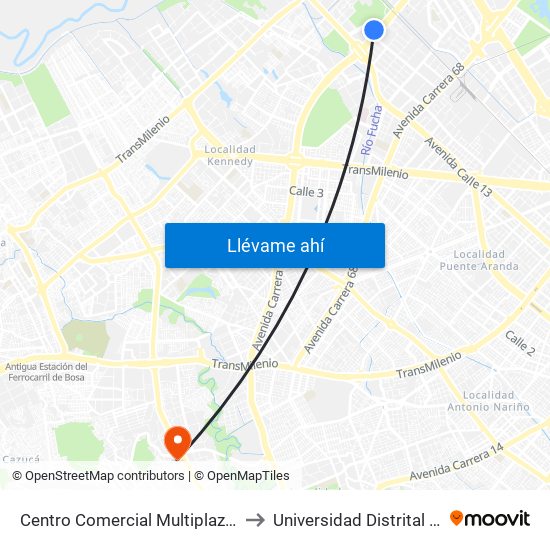 Centro Comercial Multiplaza (Cl 19a - Av. Boyacá) to Universidad Distrital Sede Tecnológica map