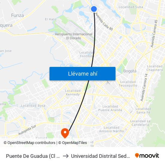 Puente De Guadua (Cl 80 - Kr 119) to Universidad Distrital Sede Tecnológica map