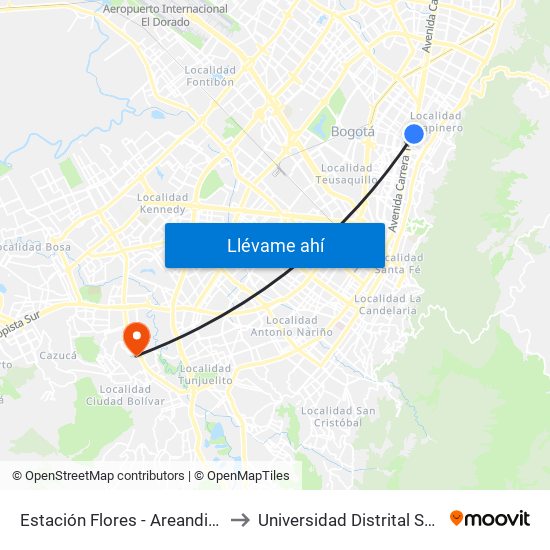 Estación Flores - Areandina (Kr 13 - Dg 68) to Universidad Distrital Sede Tecnológica map