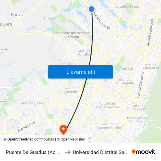 Puente De Guadua (Ac 80 - Kr 119) (B) to Universidad Distrital Sede Tecnológica map