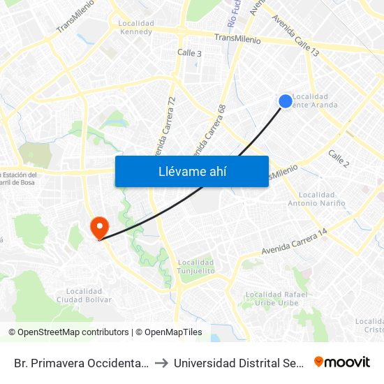 Br. Primavera Occidental (Ac 3 - Kr 41) to Universidad Distrital Sede Tecnológica map